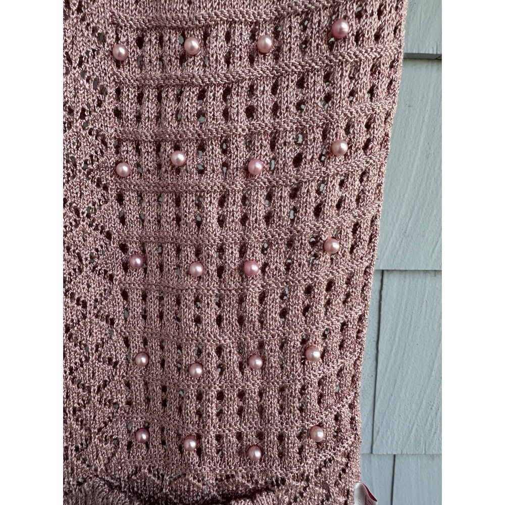 Biruni Retro Pink Lace Knit Cardigan Pearl‎ Detail Short Sleeve Small - Picture 2 of 10